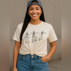 NWOT Double Zero Skeleton Skateboard Tee - Cream